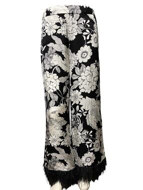 Trina Turk Weekend Ostrich Feather Trimmed Pants 14 Maximalist Bohemian